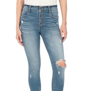 Connie Ripped Exposed Button Raw Hem Ankle Skinny Jeans - Size 12